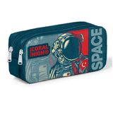 Coral High Pembe Astronot Baskılı İki Bölmeli -Erkek Çocuk Kalemlik
