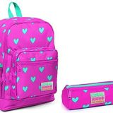 Coral High Pembe Kalp Desenli Okul Sırt Çantası ve Kalemlik Seti - Kız Çocuk Okul Çantası