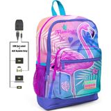 Coral High Pembe Mavi Flamingo Baskılı Kız Çocuk Usb ve Aux Soketli İlkokul ve Günlük Sırt Çantası