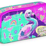 Coral High Pembe Su Yeşili Flamingo İki Bölmeli Kalem Çantası - Kız Çocuk