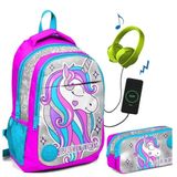 Coral High Pembe Unicorn Baskılı Kız Çocuk Okul Sırt Çanta Seti