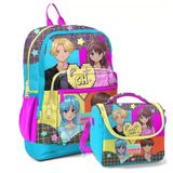 Coral High PZM1559 Mavi Pembe Anime Okul Sırt ve Beslenme Çantası Seti