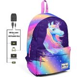 Coral High Renkli Unicorn Desenli Sırt Çantası - Okul Ve Günlük - Usb+aux Soketli Okul Çantası