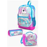 Coral High SET0123711 Kids Mavi Neon Pembe Unicorn Desenli 3’lü Okul Çanta Seti