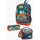 Coral High SET0123723 Kids Civit Neon Turuncu Kaykay Desenli 3’lü Okul Çanta Seti