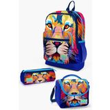 Coral High SET0123741 Kids Lacivert Saks Aslan Desenli 3’lü Okul Çanta Seti