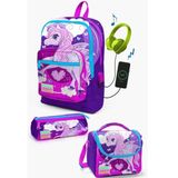 Coral High SET0123808 Kids Mor Pembe Unicorn Desenli Usb'li 3’lü Okul Çanta Seti