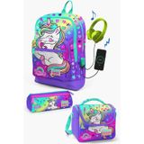 Coral High SET0123829 Kids Lavanta Su Yeşili Unicorn Desenli USB'li 3’lü Okul Çanta Seti