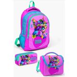 Coral High SET0124301 Kids Pembe Mavi Simli Kedi Desenli Usb'li 3’lü Okul Çanta Seti