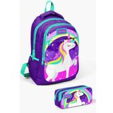 Coral High SET0214376 SET02K118 Kids Mor Su Yeşili Unicorn Desenli 2'li Okul Çanta Seti