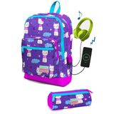 Coral High SET0223264 Kids Mor Pembe Kedi Desenli Usb'li 2'li Okul Çanta Seti