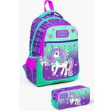 Coral High SET0223487 Kids Mor Su Yeşili Unicorn Desenli 2'li Okul Çanta Seti