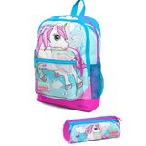 Coral High SET0223711 Kids Mavi Neon Pembe Unicorn Desenli 2'li Okul Çanta Seti