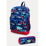 Coral High SET0223718 Kids Lacivert Kırmızı Köpek Balığı Desenli 2'li Okul Çanta Seti