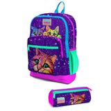 Coral High SET0223732 Kids Mor Pembe Kedi Desenli 2'li Okul Çanta Seti