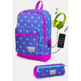 Coral High SET0223806 Kids Lavanta Pembe Kalp Desenli Usb'li 2'li Okul Çanta Seti
