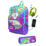 Coral High SET0223829 Kids Lavanta Su Yeşili Unicorn Desenli Usb'li 2'li Okul Çanta Seti