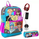 Coral High SET0223837 Kids Gri Mavi Pembe Anime Desenli Usb'li 2'li Okul Çanta Seti