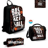 Coral High Siyah Basketbol Desenli 3'lü Set Okul & Sırt Çantası 23639 - Siyah - Turuncu