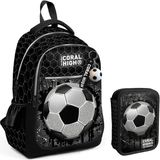 Coral High Siyah Beyaz Futbol Baskılı Erkek Çocuk Okul Çantası ve Organizer Kalemlik Seti 23653+11153 - Siyah - Beyaz