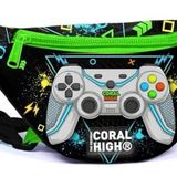 Coral High Siyah Fosforlu Yeşil Gamer Baskılı Erkek Çocuk Bel Çantası