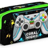 Coral High Siyah Fosforlu Yesil Gamer Iki Bolmeli Kalem Cantasi - Erkek Cocuk