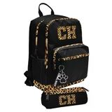 Coral High Siyah Kahverengi Leopar CH Desenli İlk ve Ortaokul Sırt Çantası ve Kalemlik Seti Kız - SETYGN33228C
