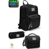 Coral High Siyah Kamuflaj Desenli 4 Gözlü Okul Sırt Çantası , Thermo Beslenme Çantası,kalemlik Set