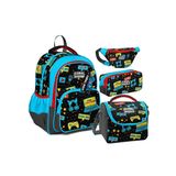Coral High Siyah Mavi Gamer Desenli Erkek Çocuk Dörtlü Okul Çanta Seti - İlkokul ve Ortaokul İçin Uy