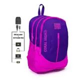 Coral High Sport Pembe Mor Usb ve Aux Çıkışlı Okul ve Günlük Sırt Çantası
