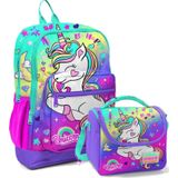 Coral High Su Yeşili Lavanta Unicorn Okul Sırt ve Beslenme Çantası Seti