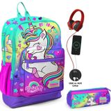Coral High Su Yeşili Lavanta Unicorn USB Soketli Kız Çocuk Okul Çantası ve Kalemlik Seti