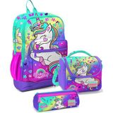 Coral High Su Yeşili Unicorn Kız Çocuk İlkokul Çantası Seti 6-10 Yaş Kaliteli Tasarım - Mor Su Yeşili Unicorn