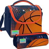 Coral High Turuncu Lacivert Basketbol Desenli Erkek Cocuk Isi Yalitimli Beslenme Cantasi Ve Kalemlik Seti