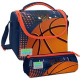 Coral High Turuncu Lacivert Basketbol Desenli Erkek Çocuk Isı Yalıtımlı Beslenme Çantası ve Kalemlik