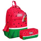 Coral High Üç Bölmeli İlkokul Sırt Çantası Ve İki Bölmeli Kalemlik - Erkek Çocuk - Kırmızı Yeşil Karpuz