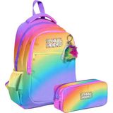 Coral High Üç Bölmeli Ilkokul Sırt Çantası ve Iki Bölmeli Kalemlik - Kız Çocuk - Çok Renkli Renk Geçişli Gradyan - Sarı - Mavi