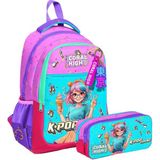 Coral High Üç Bölmeli Ilkokul Sırt Çantası ve Iki Bölmeli Kalemlik - Kız Çocuk - Pembe K-Pop Dondurmalı Kız - Pembe - Turkuaz