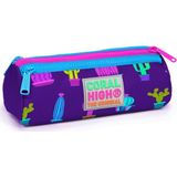 Coral High Üç Bölmeli Kalem Çantası Mor Kaktüs Desenli Polyester Malzeme ile Dayanıklı Tasarım 22313