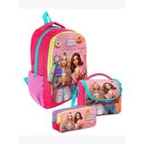 Coral High Üç Bölmeli Kız Çocuk, Pembe Kırmızı Fashion Girl, İlkokul ve Ortaokul Üçlü Okul Çanta Set