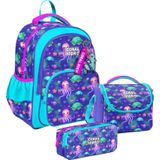 Coral High Üç Bölmeli Lavanta Turkuaz Deniz Anası, Kız Çocuk, Ilkokul Üçlü Okul Çanta Seti