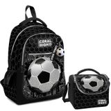 Coral High Uc Gozlu Ilkokul Cantasi Ve Beslenme Cantasi - Siyah Futbol Desenli - Erkek Cocuk