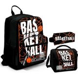 Coral High Üçlü Ilk ve Ortaokul Okul Çanta Seti - Siyah Basketbol - Erkek Çocuk - Beyaz - Siyah