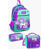 Coral High Unicorn Desenli Mor Su Yeşili 3’lü Okul Çanta Seti SET0123487 18,5 Litre Kapasite ile Eğlenceli Tasarım