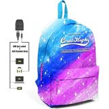 Coral High Usb + Aux Soketli Desenli Sırt Saks Mavi - Pembe Okul Çantası