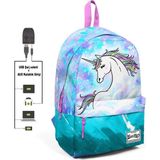 Coral High Usb + Aux Soketli Unicorn Desenli Sırt Mavi - Yeşil Okul Çantası