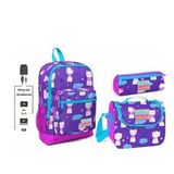Coral High Usb Ve Aux Çıkışlı Kız Çocuk Mor Kedi Desenli Okul Çanta Seti