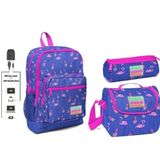 Coral High USB ve Aux Çıkışlı Okul Çanta Seti Kız Çocuk Mor Flamingo Baskılı Okul Çanta