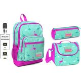 Coral High USB ve Aux Çıkışlı Seti Kız Çocuk Yeşil Flamingo Baskılı