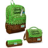 Coral High Yeşil Kahverengi High Craft Desenli 3’lü Okul Çanta Seti SET23776